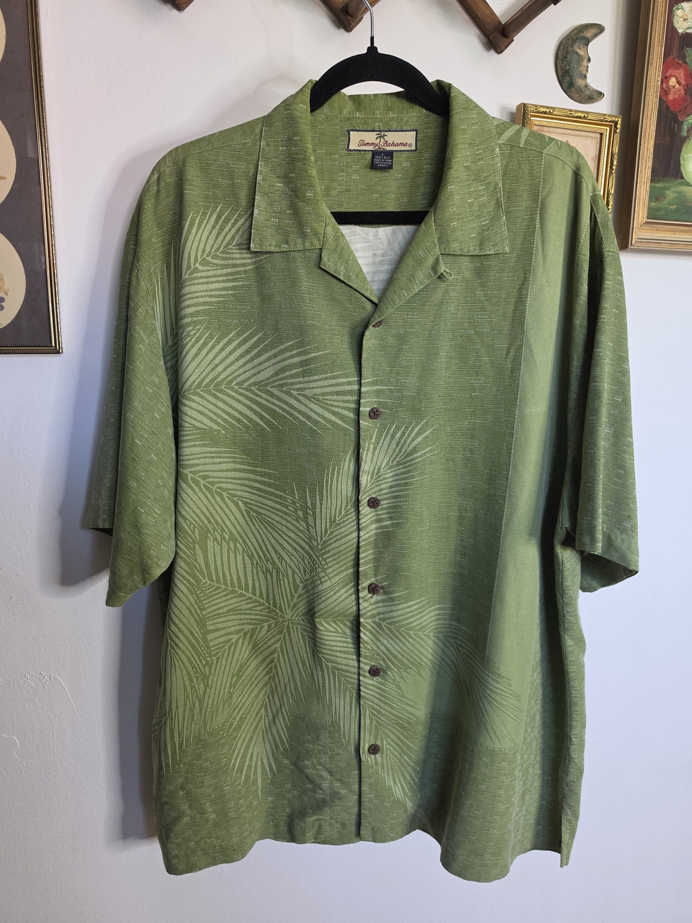 Tommy Bahama Green Palm-Print Camp Silk Shirt Size Large